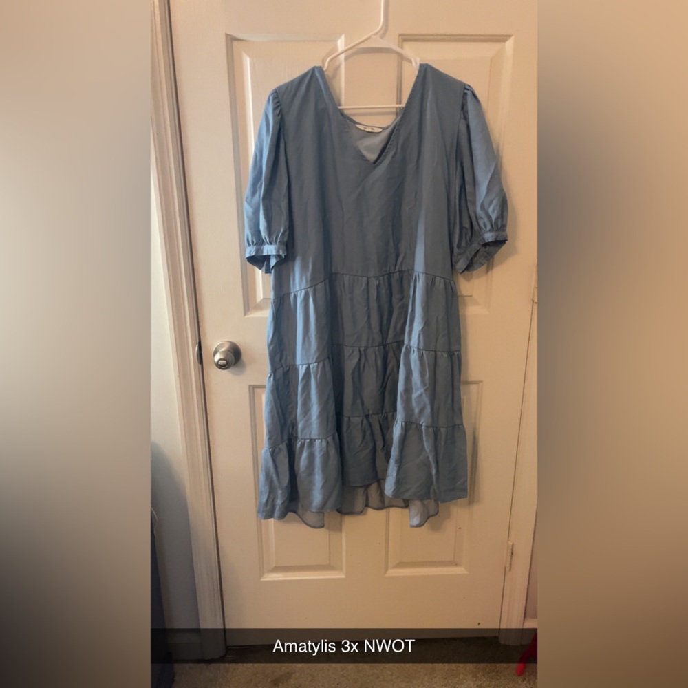 Amaryllis blue baby doll plus size 3x dress